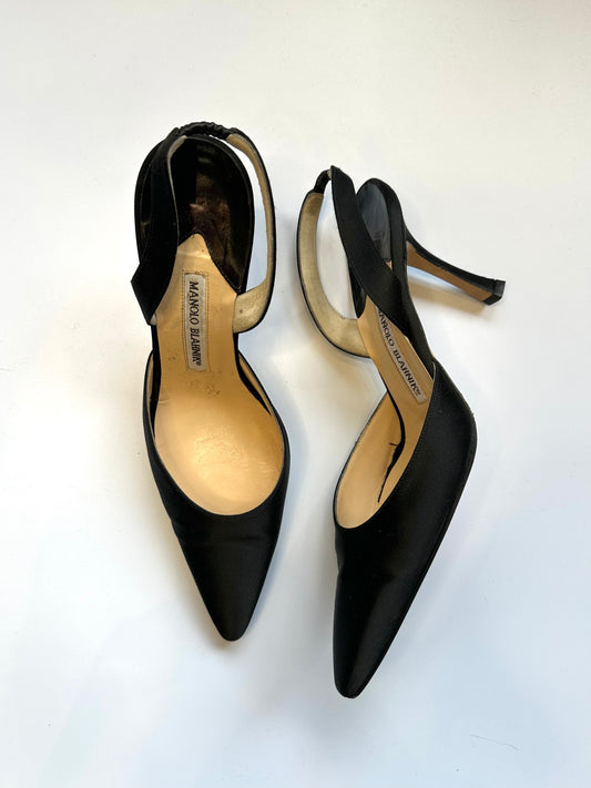 Manolo Blahnik Black Satin Heels Size 39