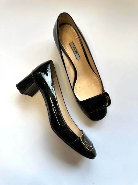 Prada Black Patent Court Heels Size 39