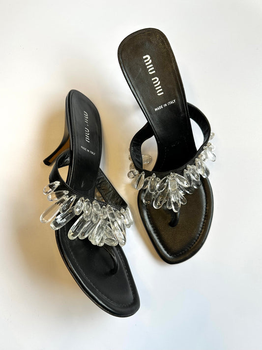 Miu Miu Black Bead Mules Size 39