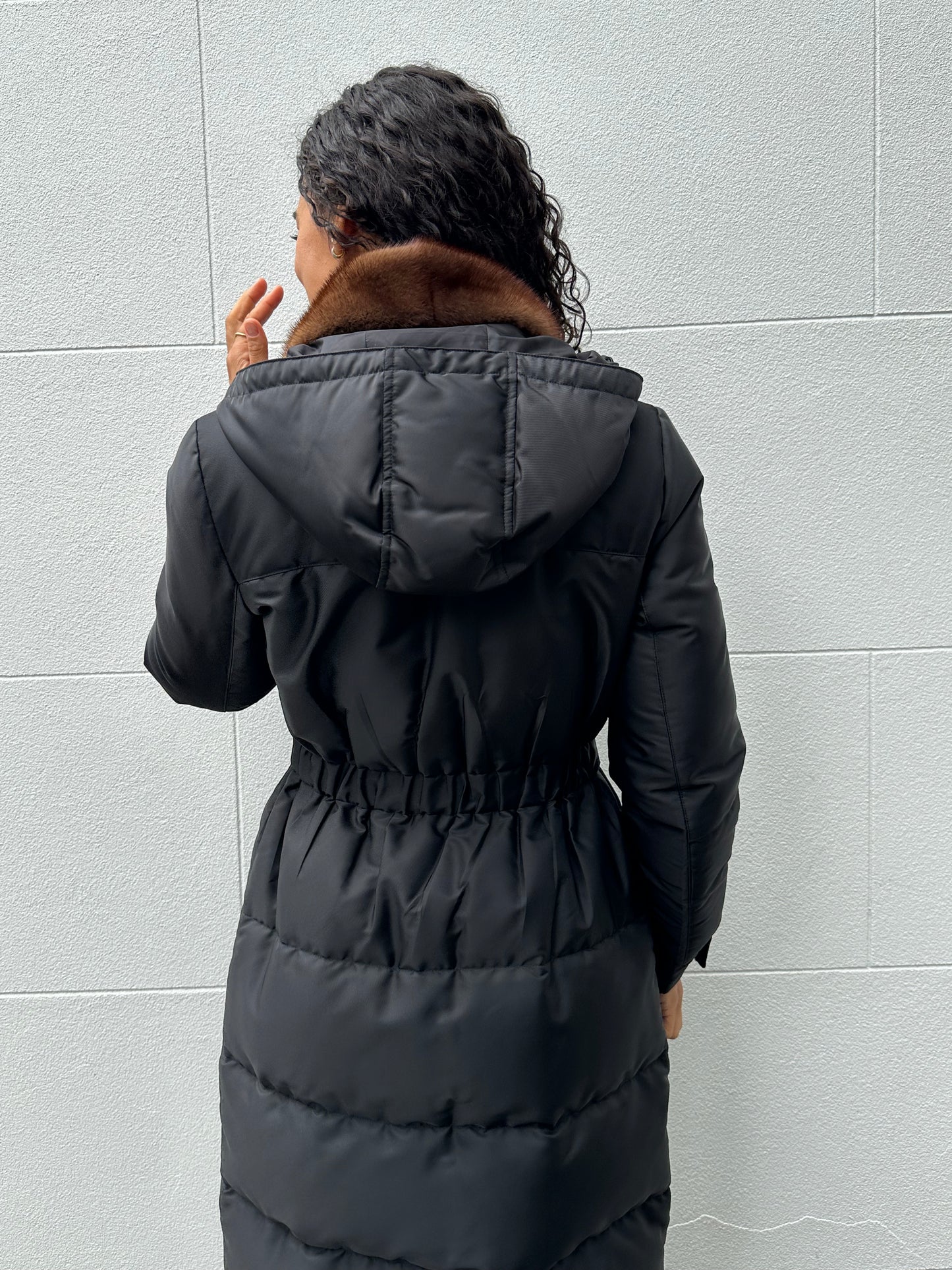 Prada Black Fur Trim Puffer Coat Size 40