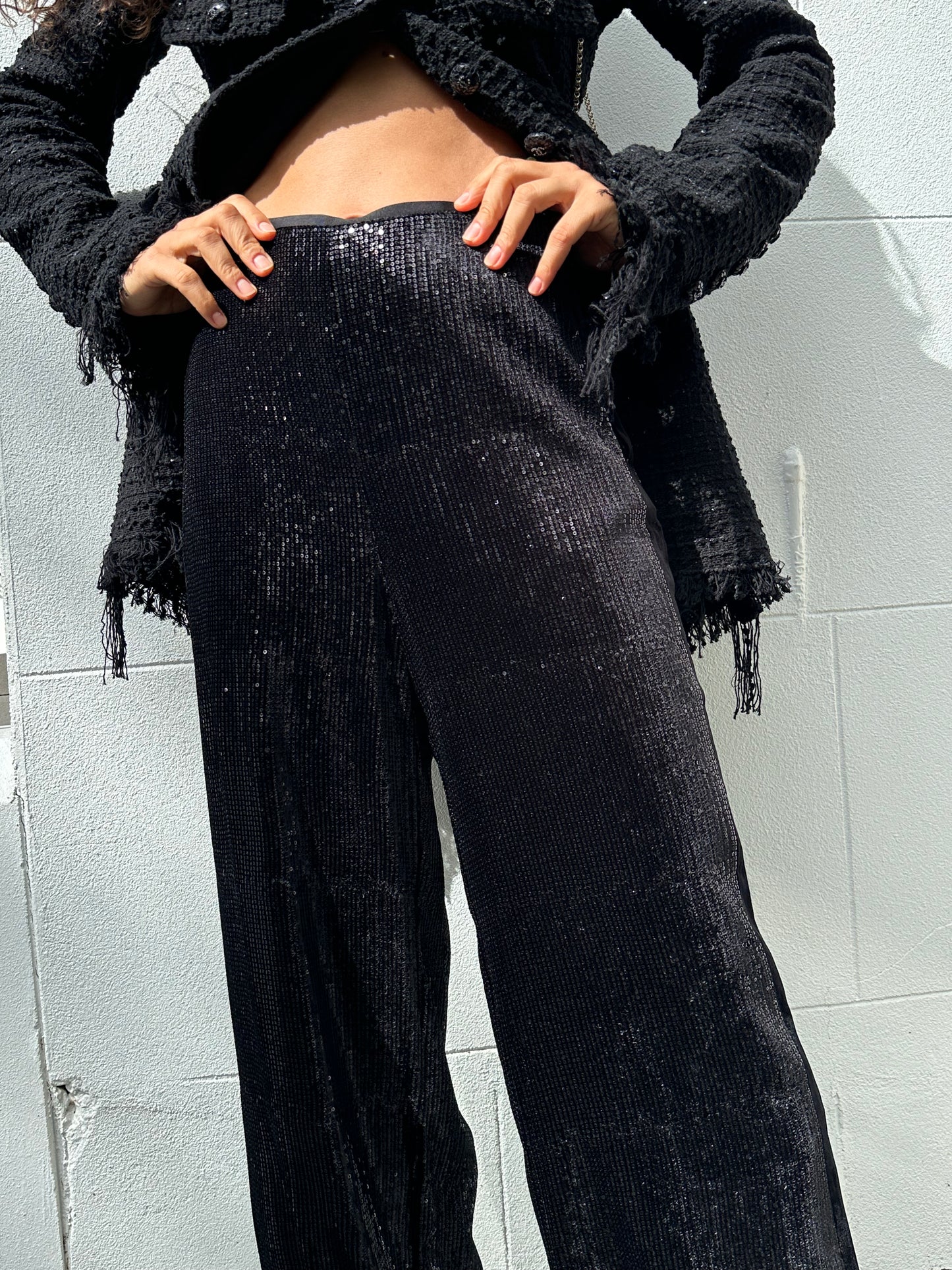 Me + Em Black Sequinned Pant Size 12