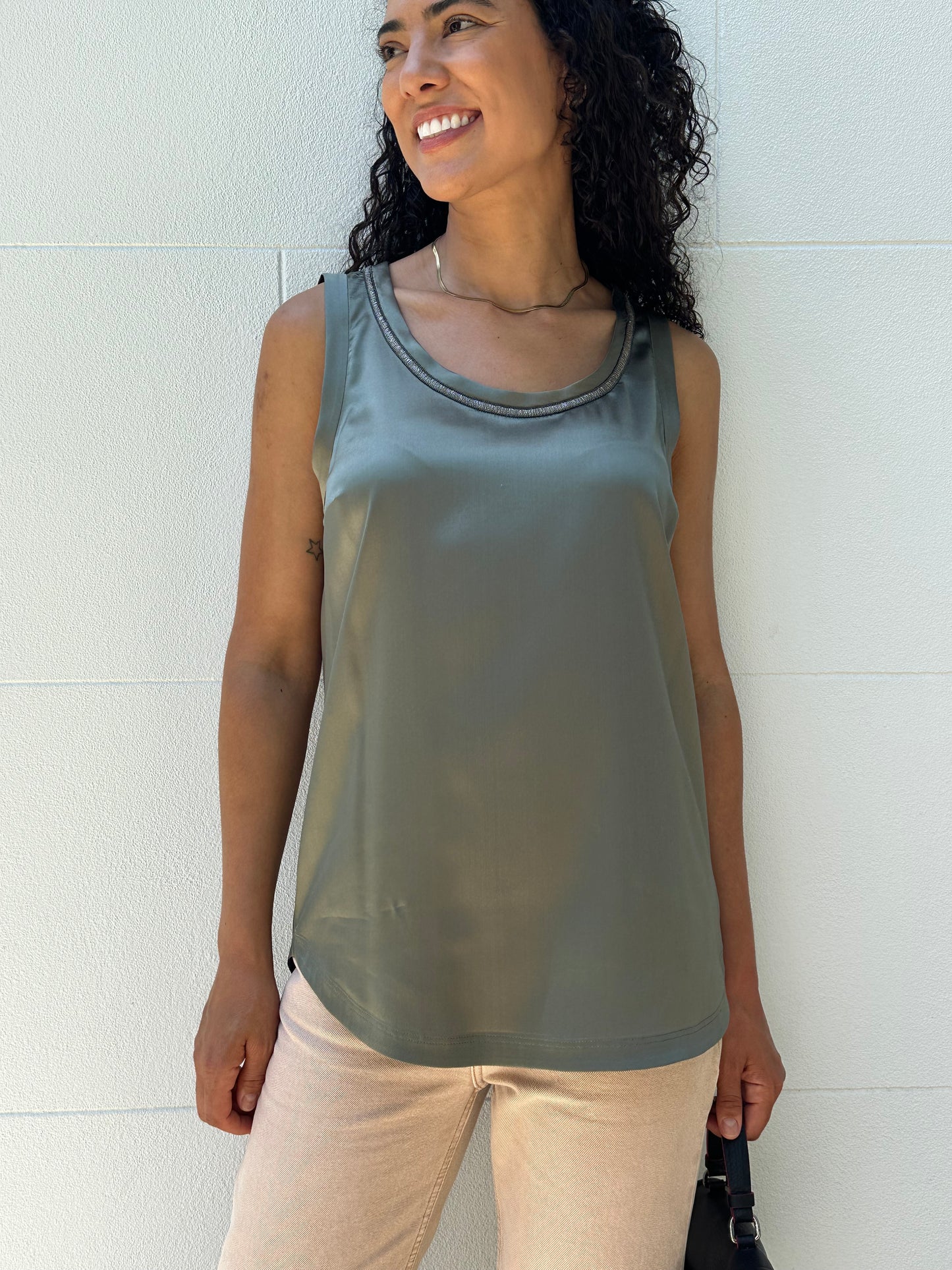 Brunello Cucinelli Olive Silk Singlet Size L