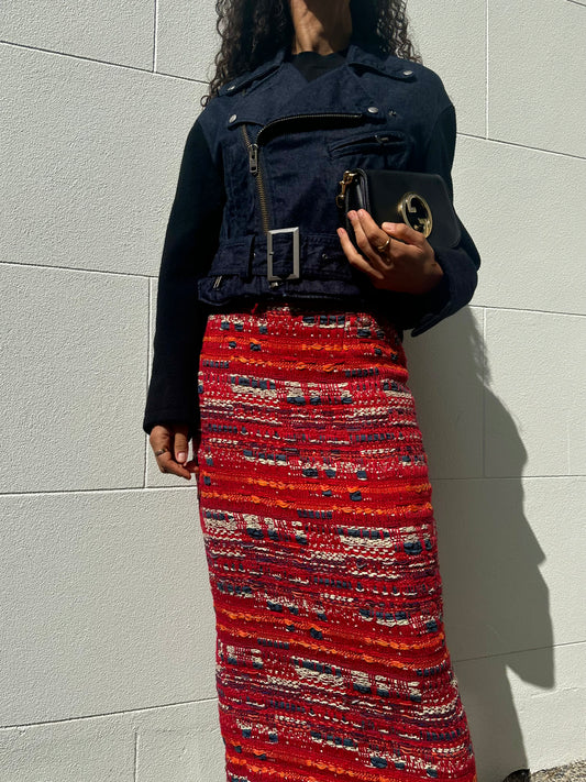 Chanel Red Tweed Skirt Size 40