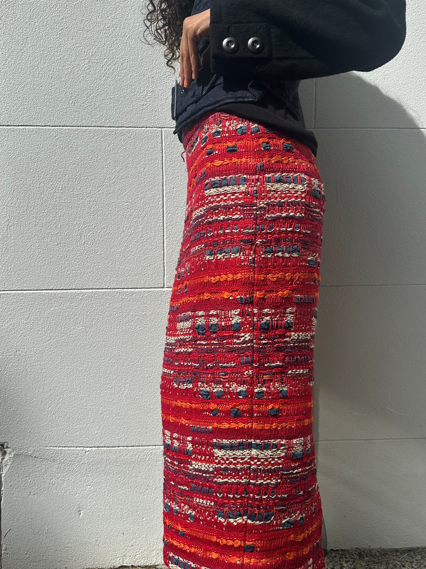 Chanel Red Tweed Skirt Size 40