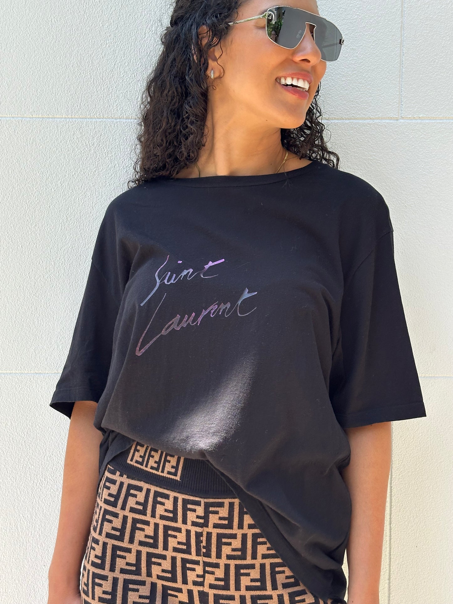 Saint Laurent Black Logo T Shirt Size L