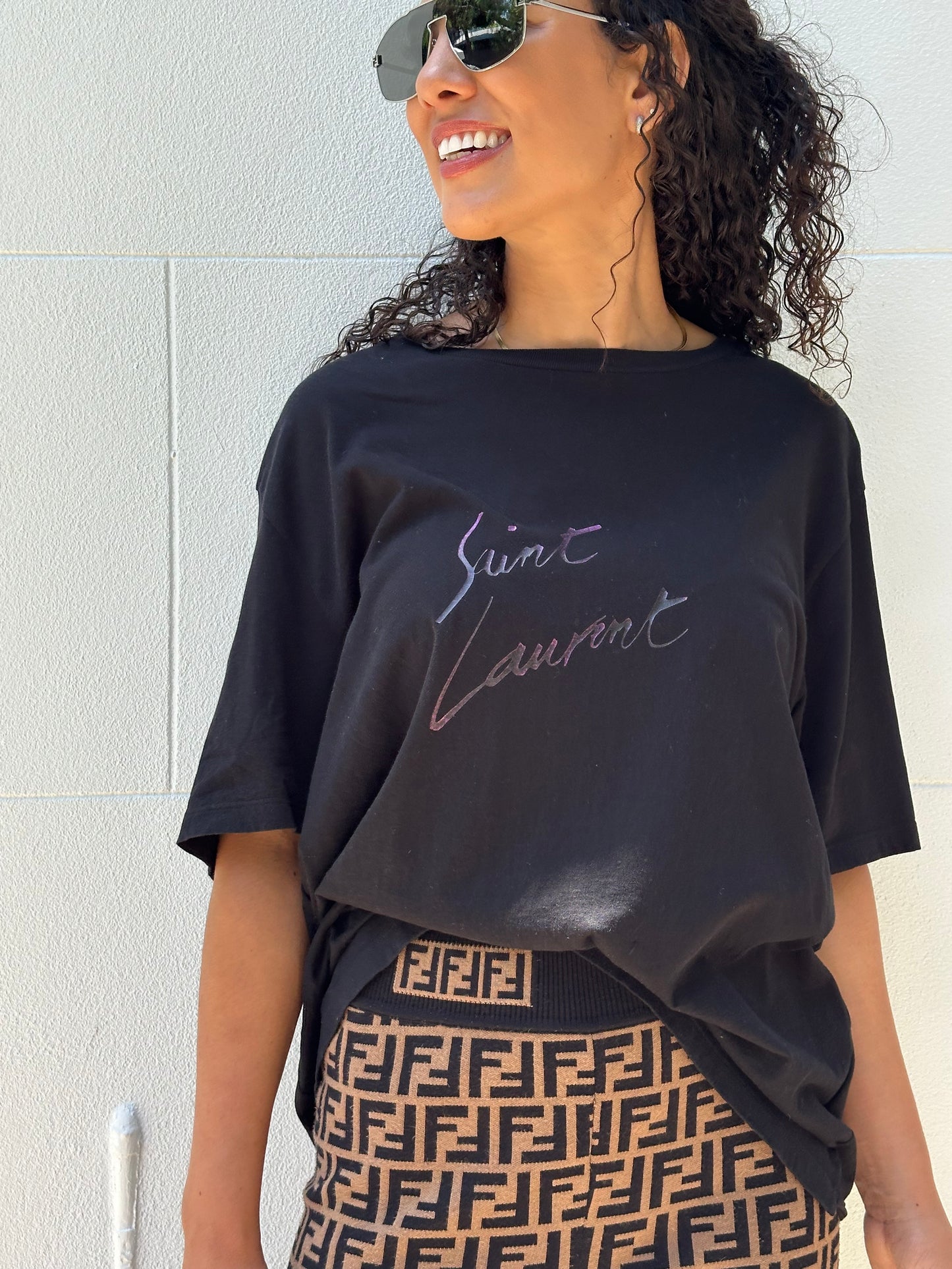 Saint Laurent Black Logo T Shirt Size L