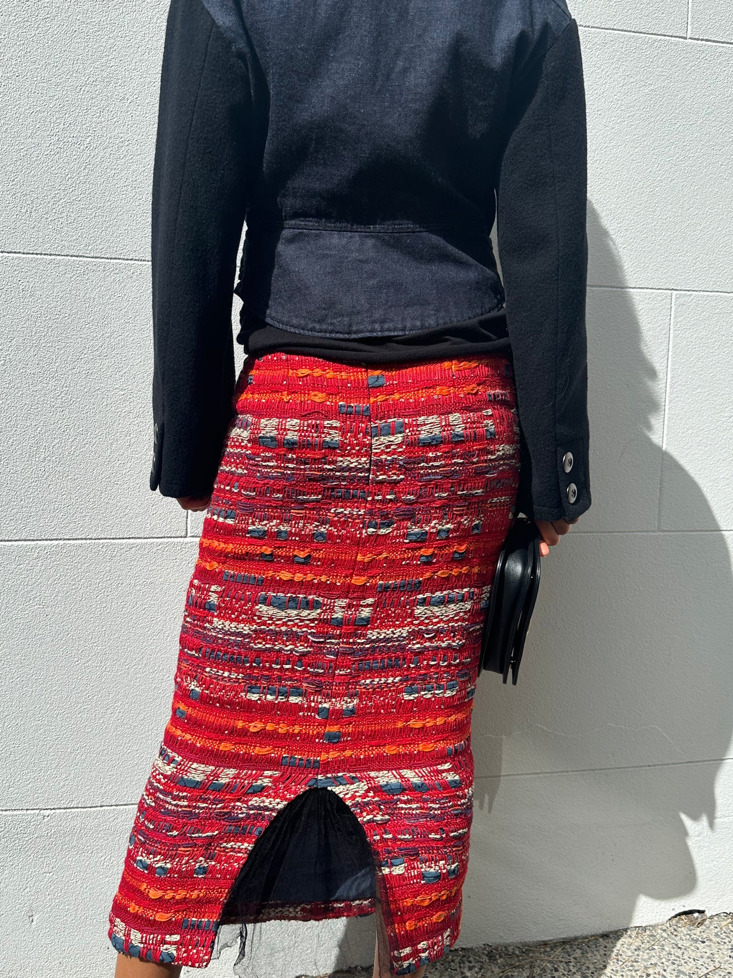 Chanel Red Tweed Skirt Size 40