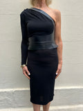 Tom Ford One Shoulder Belted Black Dress Size 38