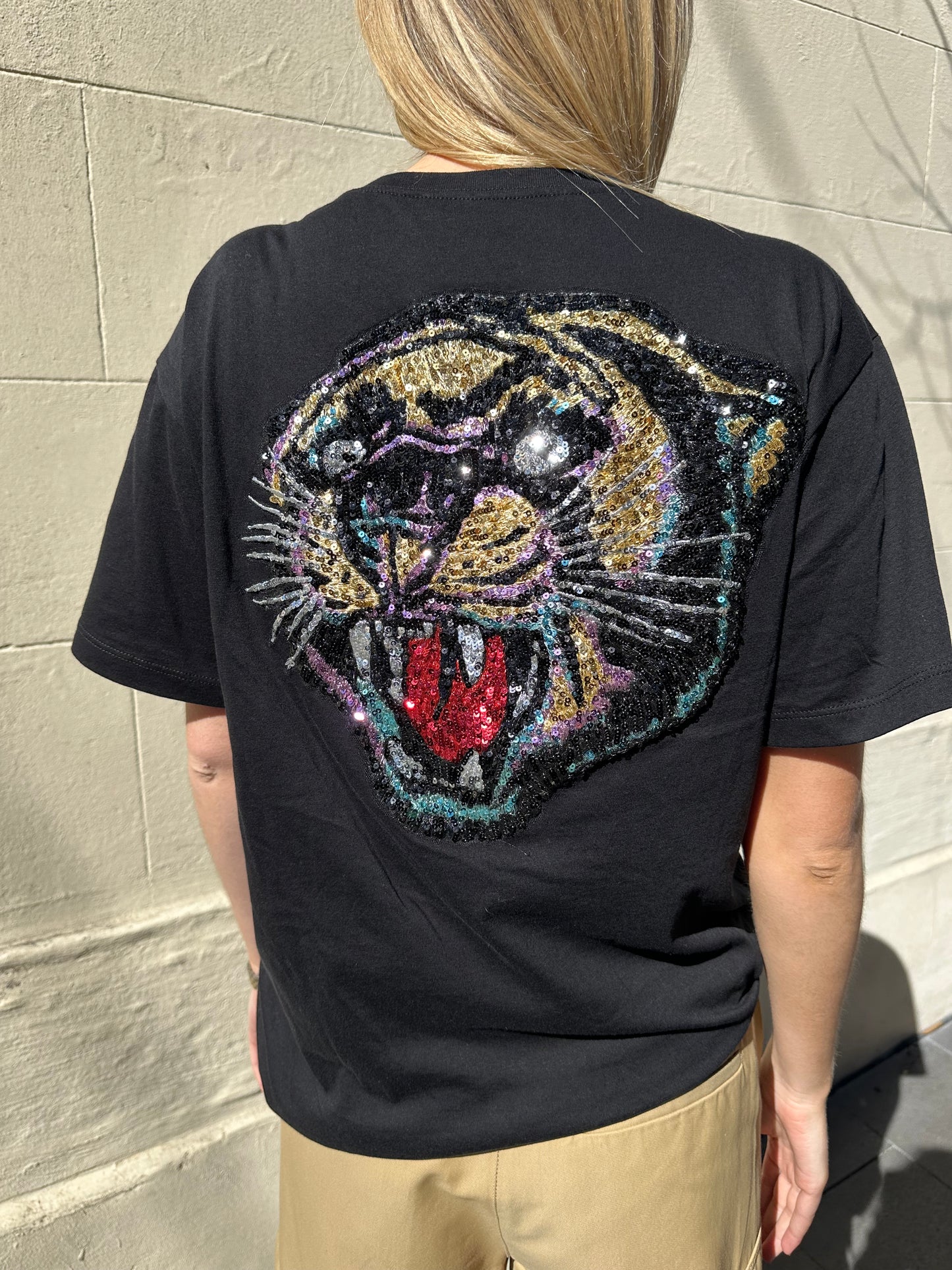 Gucci Black Sequinned GG Cat T-Shirt Size XS