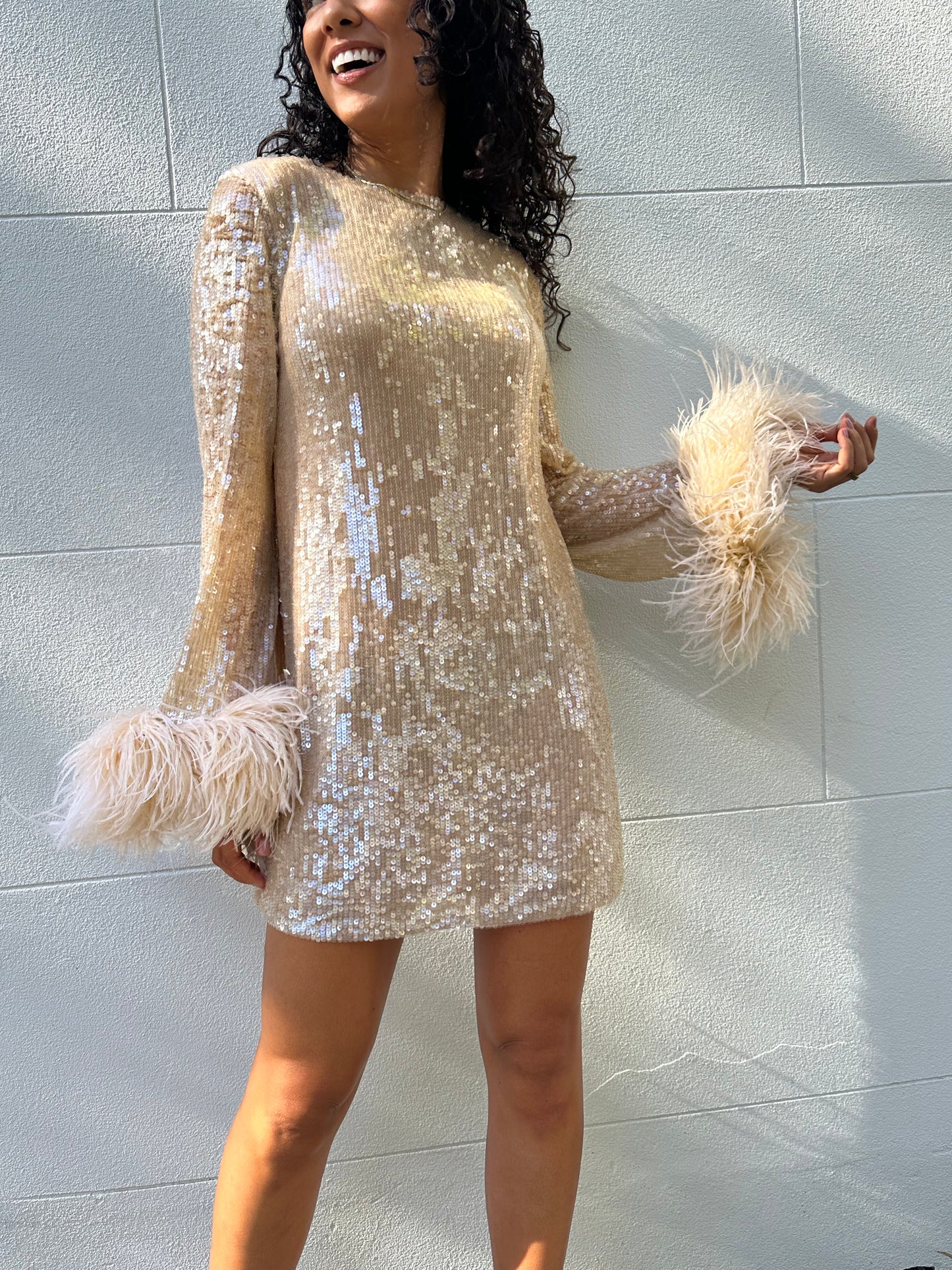 Rachel Gilbert Sequinned Gold Dress Size 6