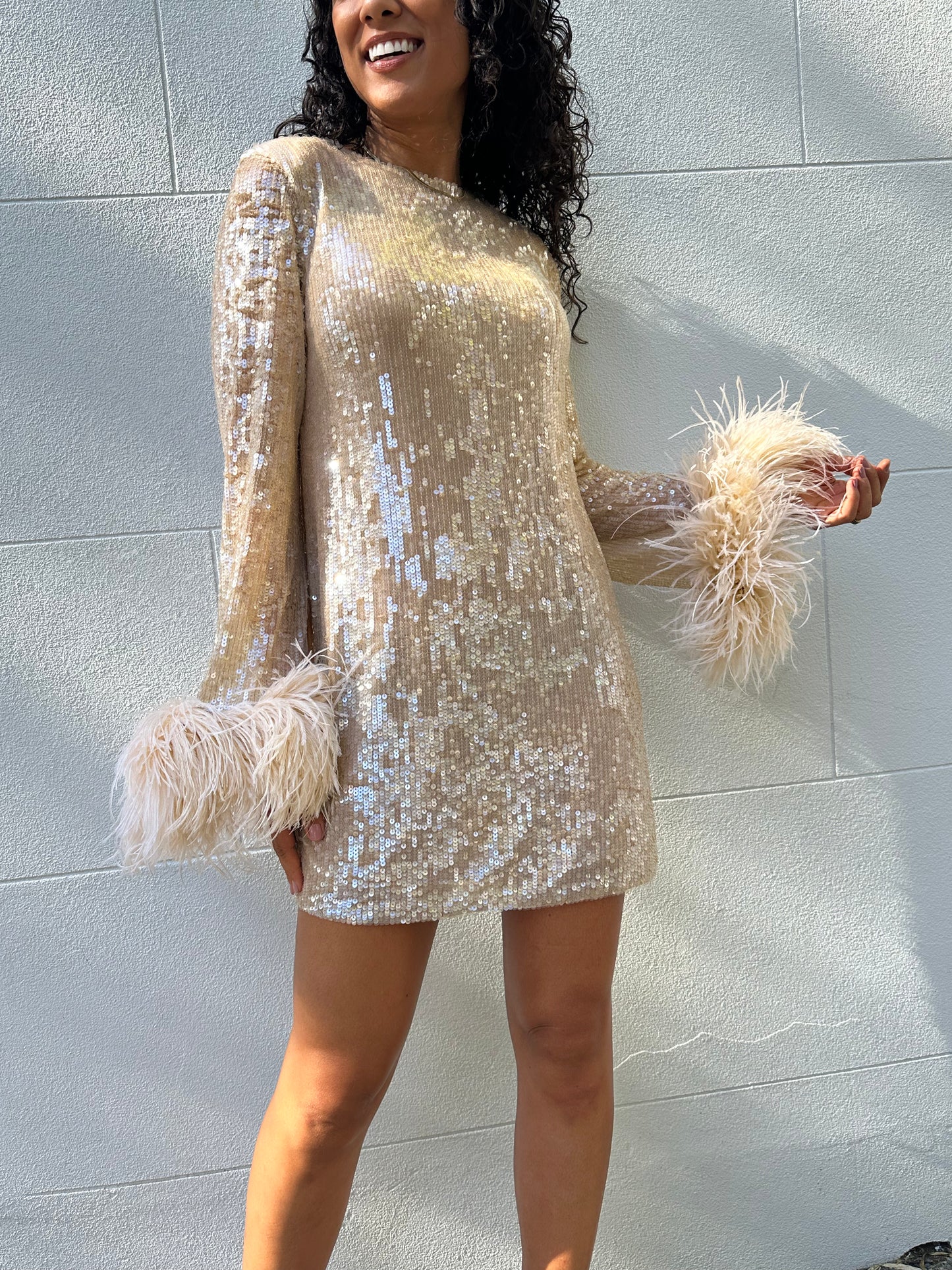 Rachel Gilbert Sequinned Gold Dress Size 6