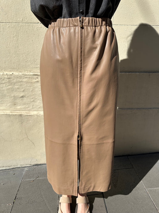 Scanlan Theodore Taupe Leather Skirt Size 8