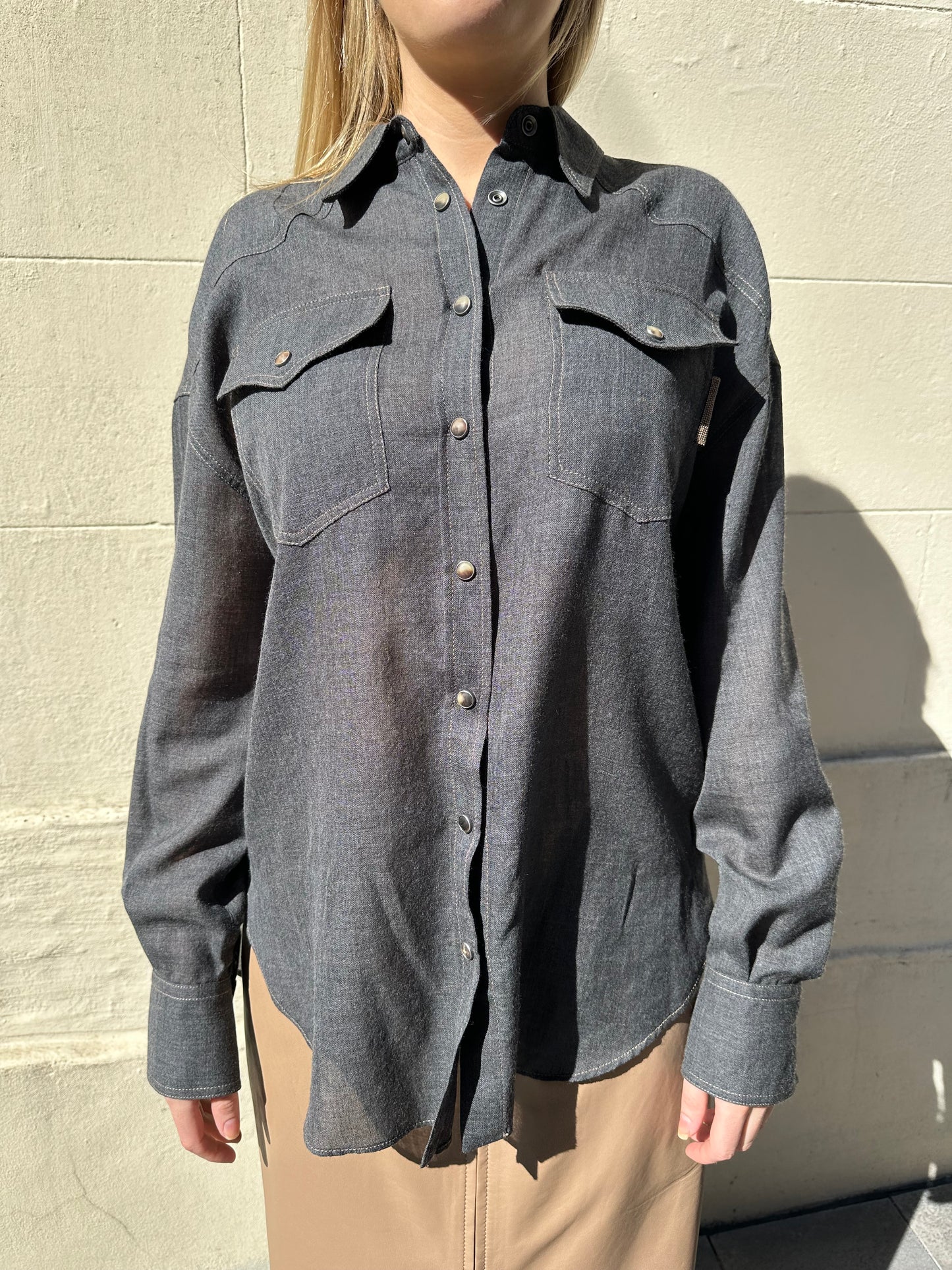 Brunello Cucinelli Charcoal Denim Shirt Size M