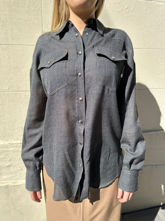 Brunello Cucinelli Charcoal Denim Shirt Size M