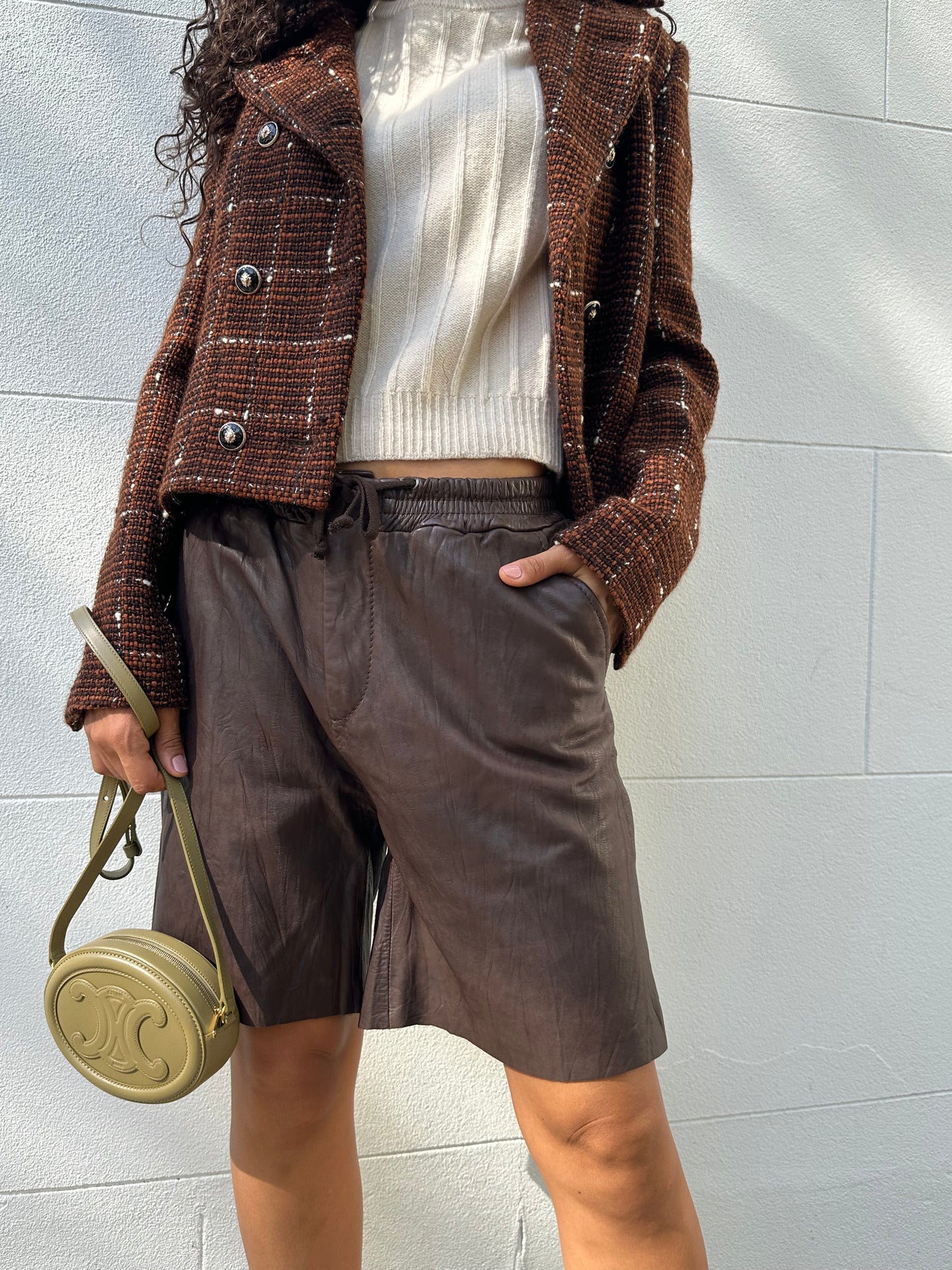 See By Chloe Brown Leather Shorts Size 40