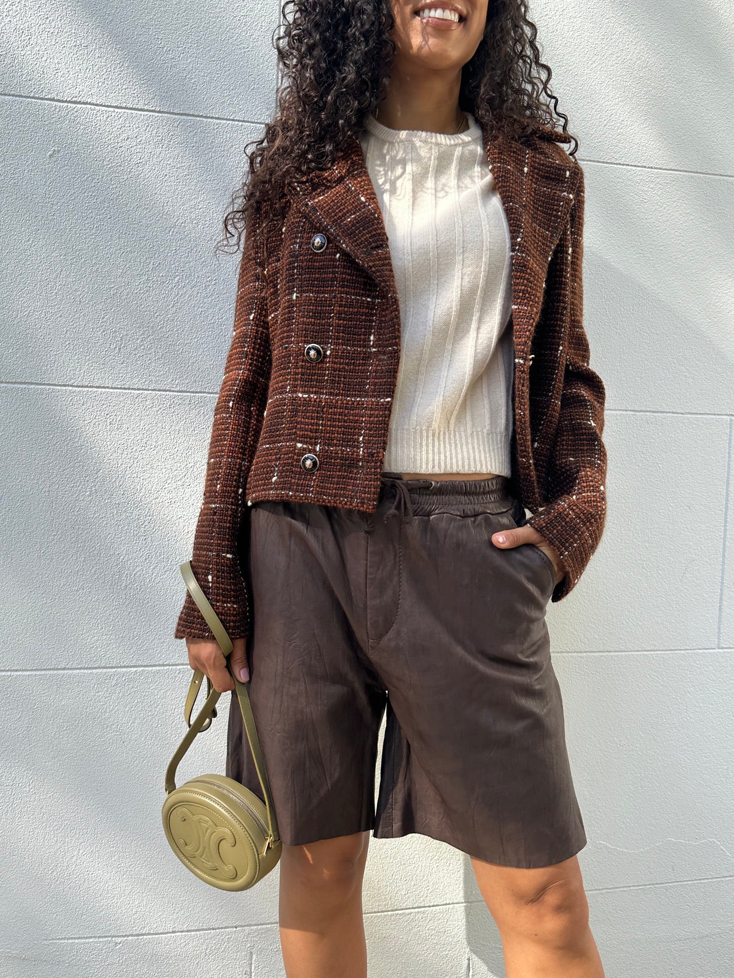See By Chloe Brown Leather Shorts Size 40