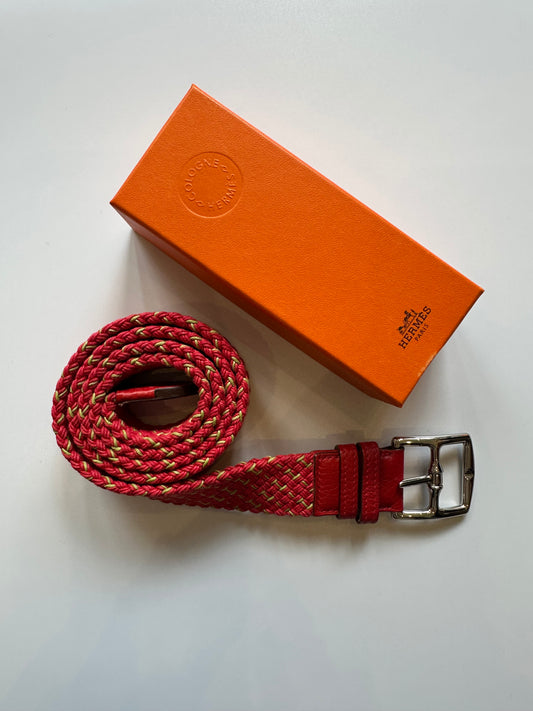 Hermes red woven leather belt size 100