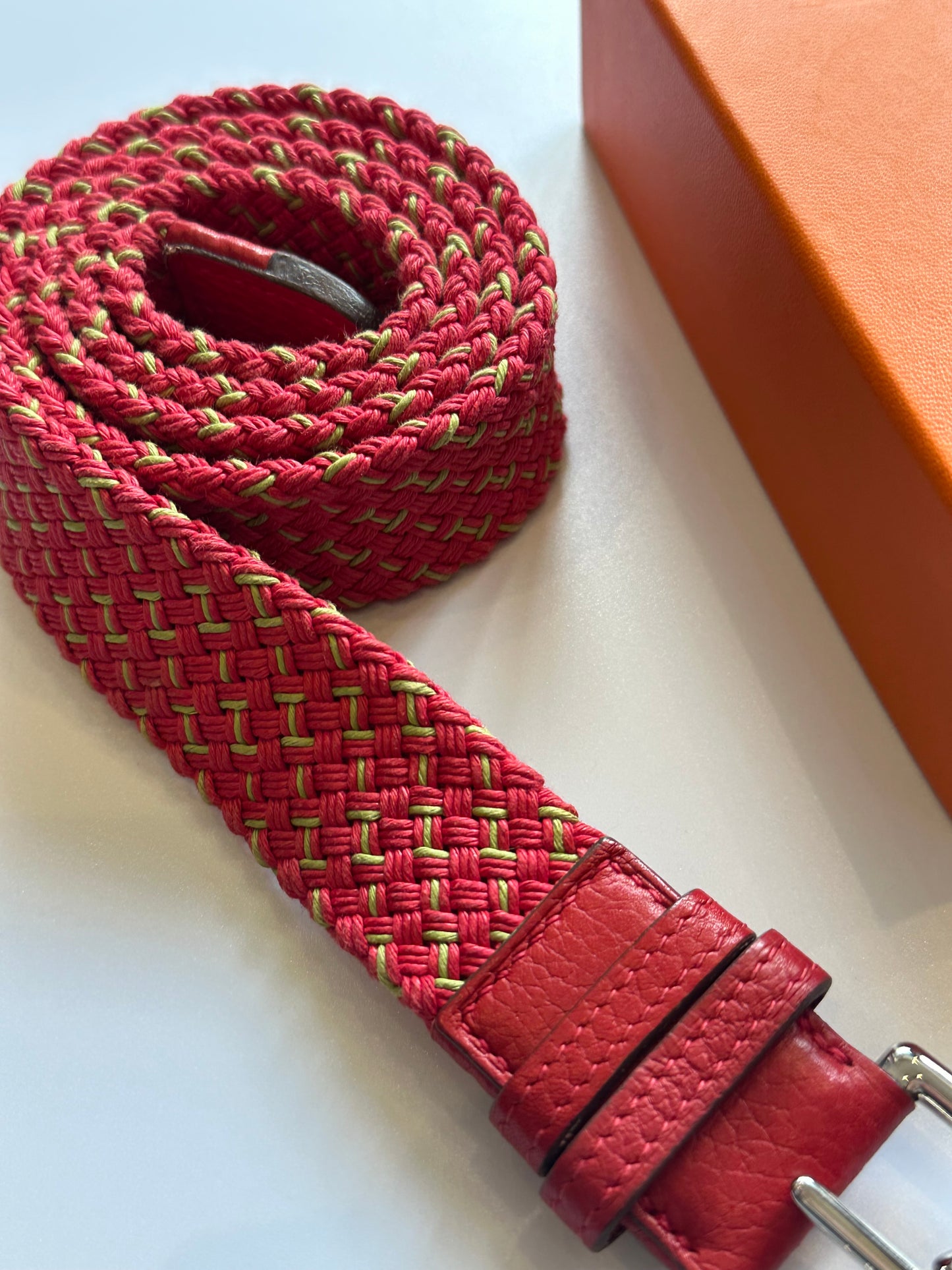 Hermes red woven leather belt size 100