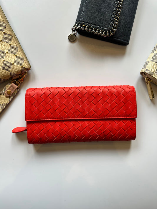 Bottega Veneta red woven wallet