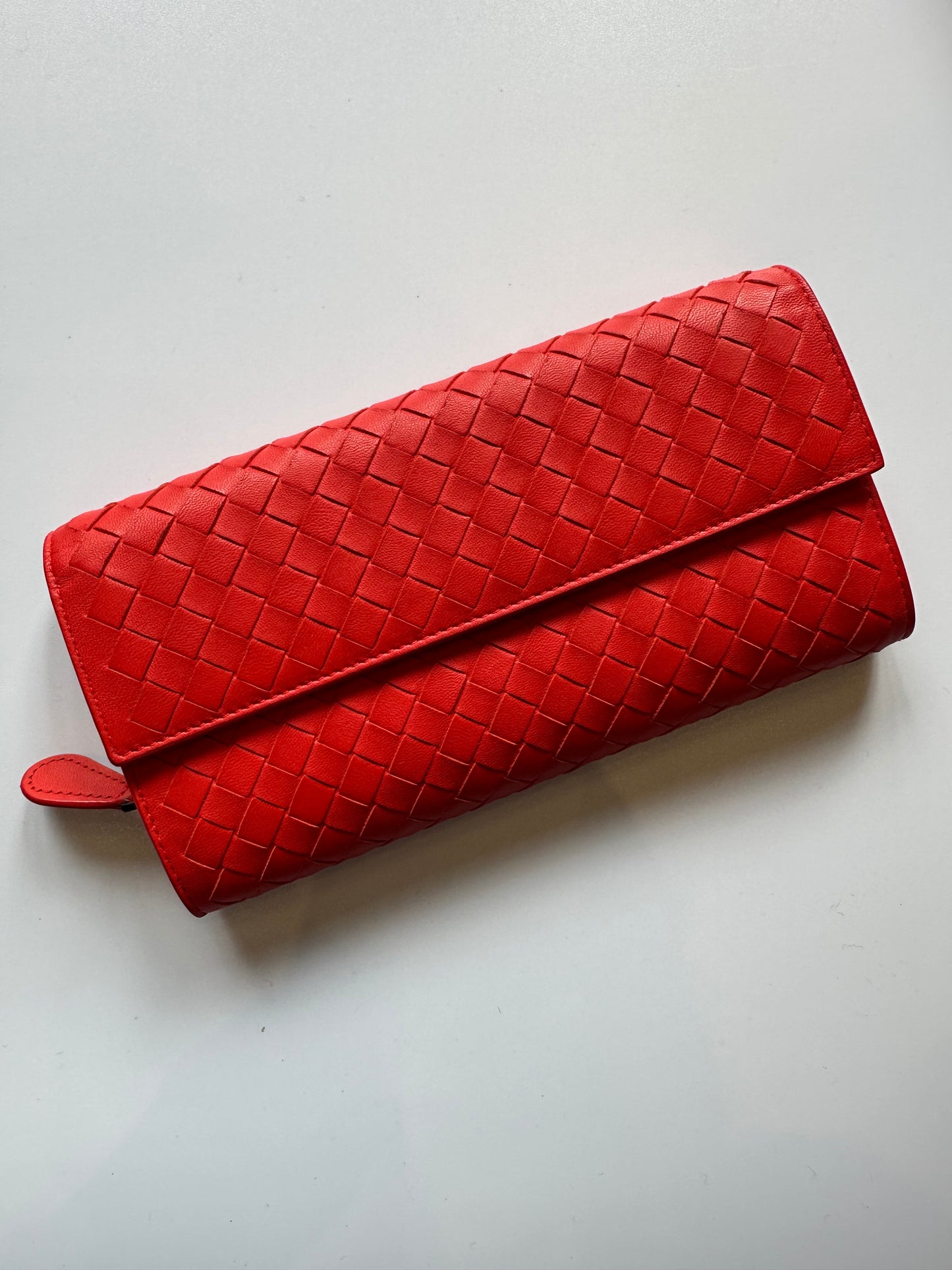 Bottega Veneta red woven wallet