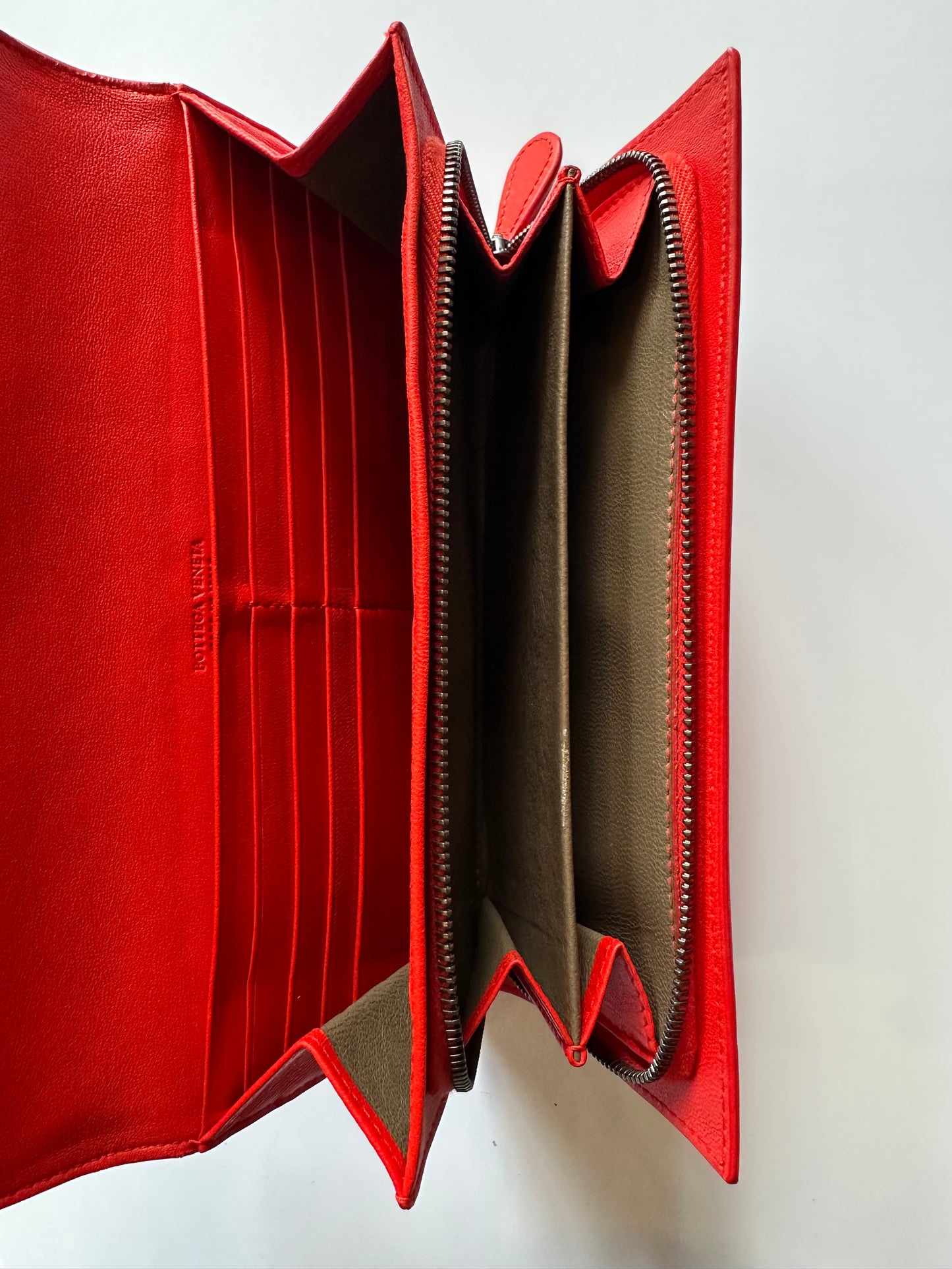 Bottega Veneta red woven wallet