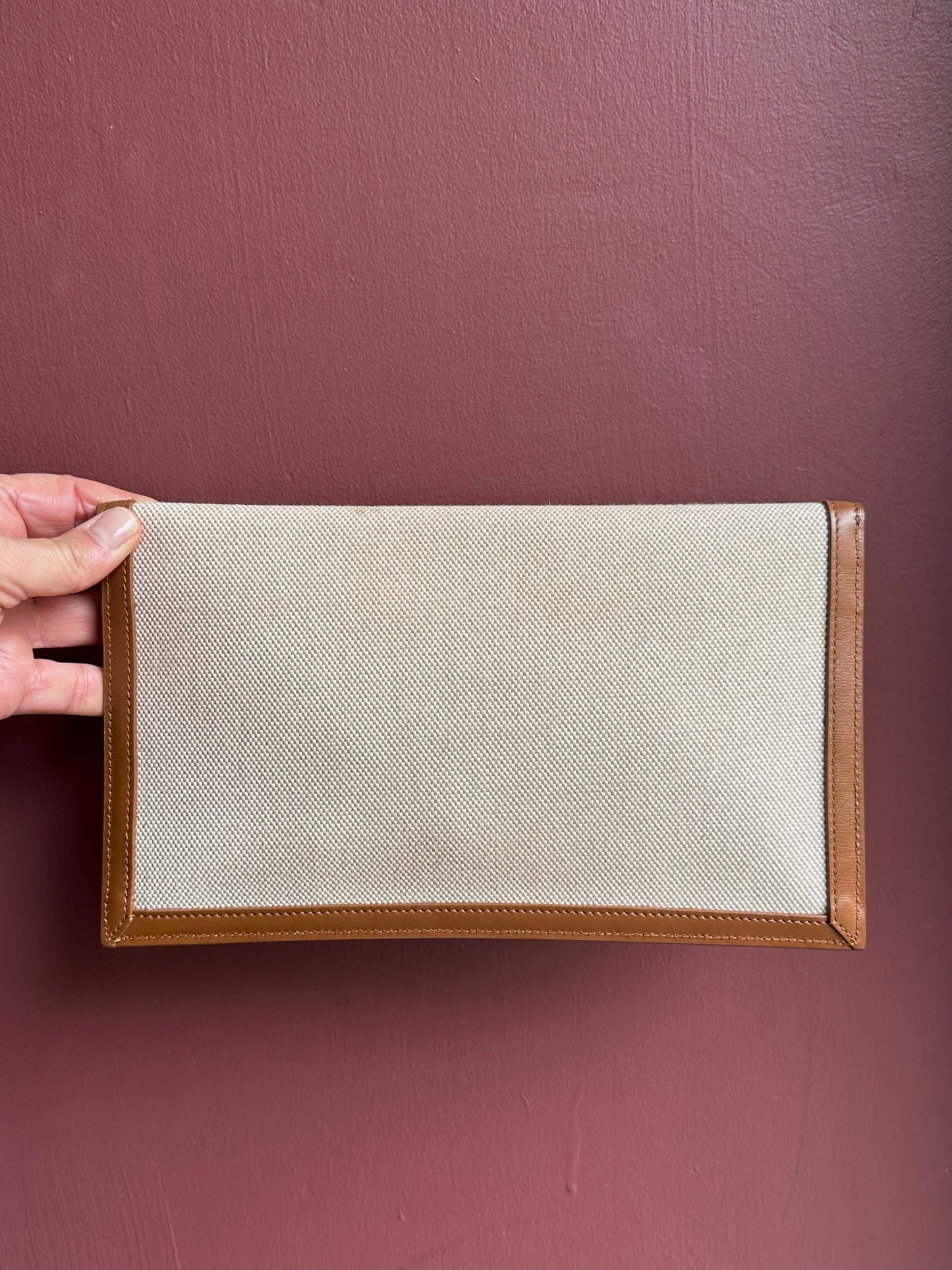 YSL Cloth Tan Trim Clutch Bag