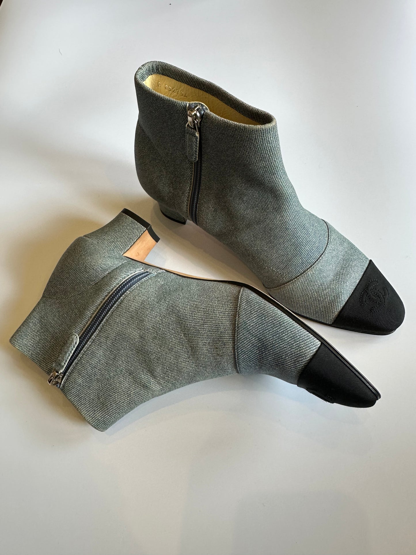 Chanel Denim Grosgrain Booties Size 40