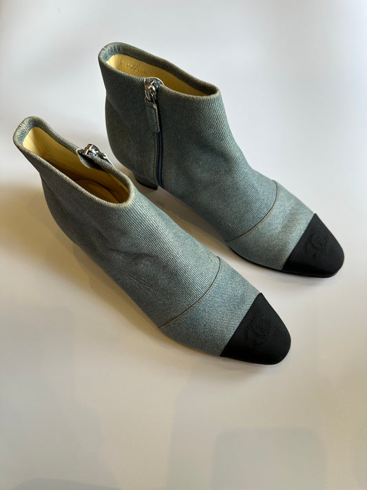 Chanel Denim Grosgrain Booties Size 40