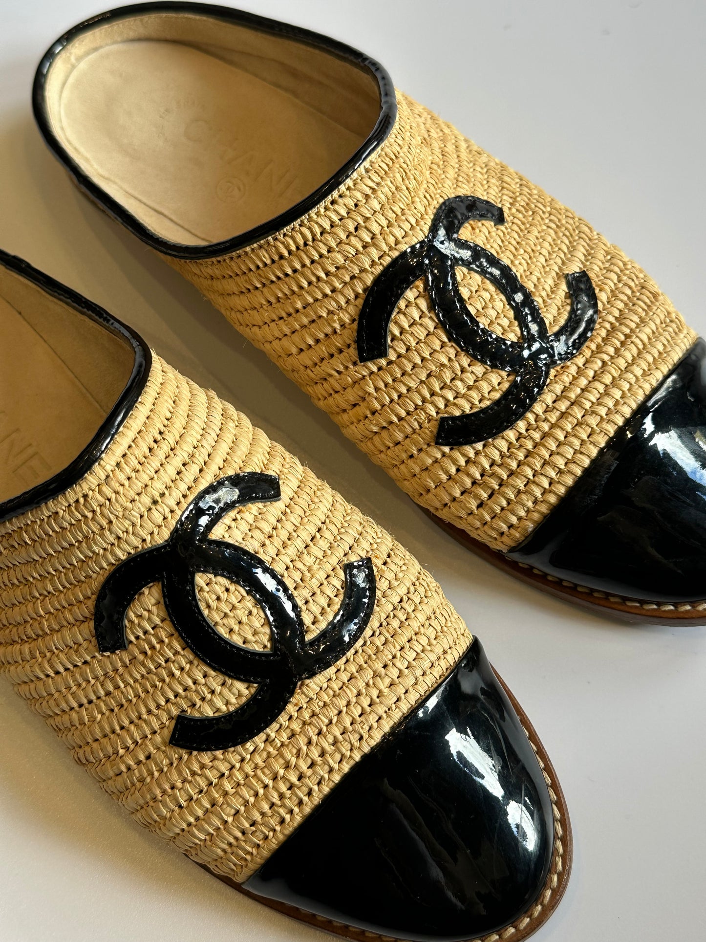 Chanel Raffia Logo Mules Size 39