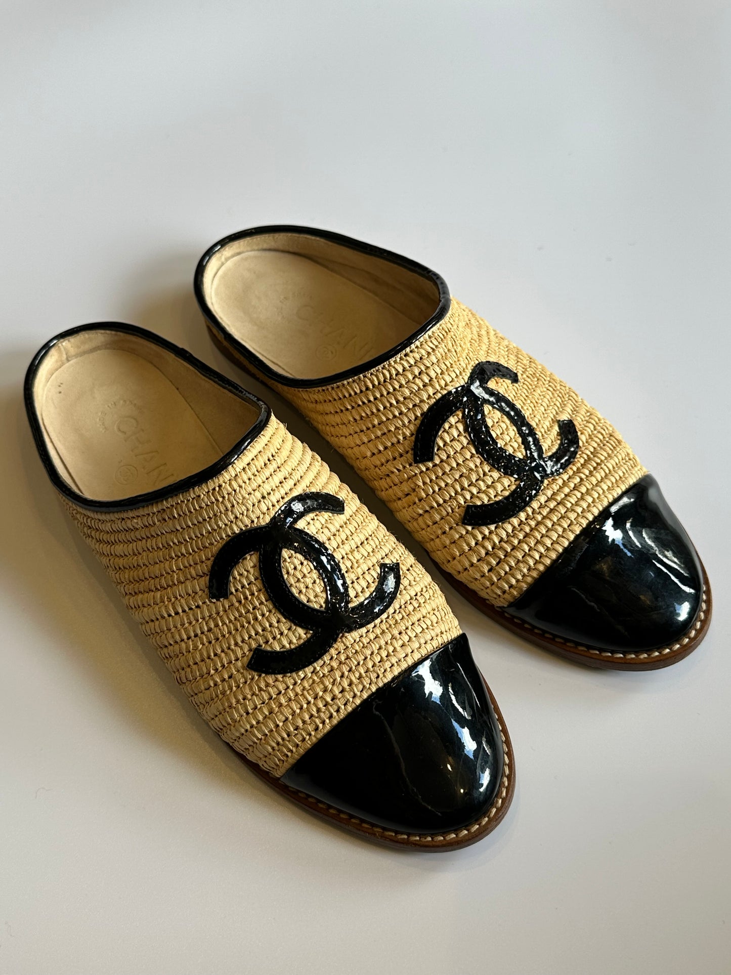 Chanel Raffia Logo Mules Size 39
