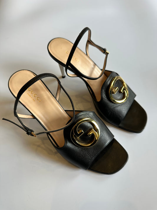 Gucci GG Black Open Toe Heels Size 39