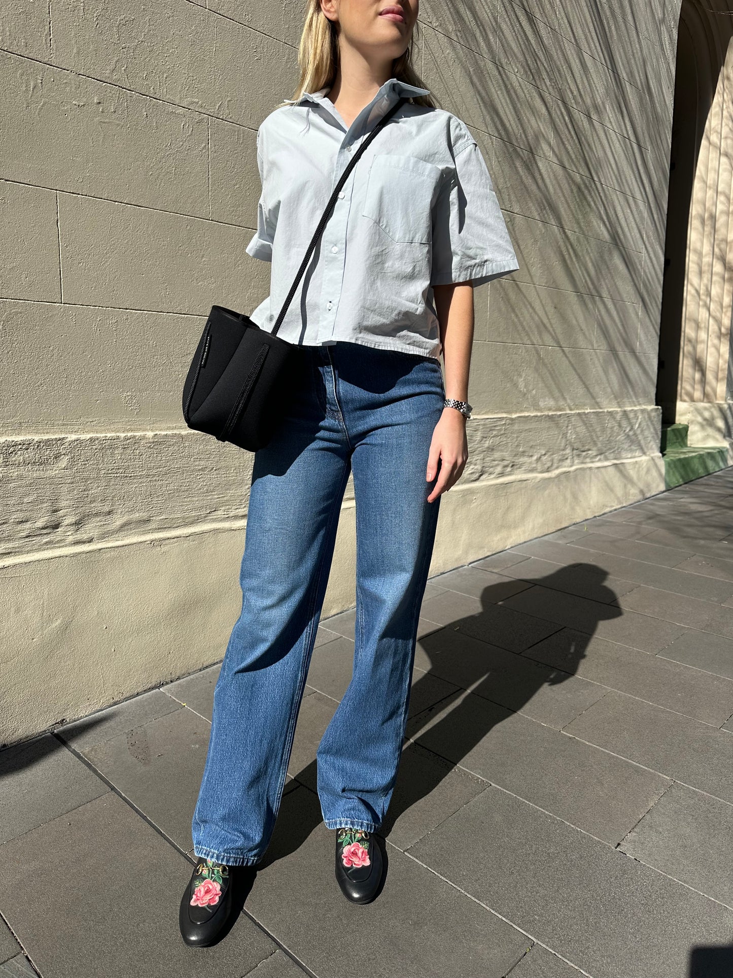 Bassike Pale Blue Crop Shirt Size 0