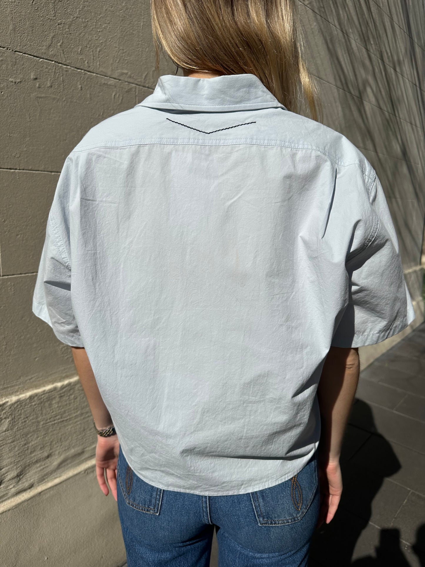 Bassike Pale Blue Crop Shirt Size 0