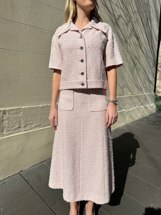Chanel Pink Tweed Skirt Suit Size 40