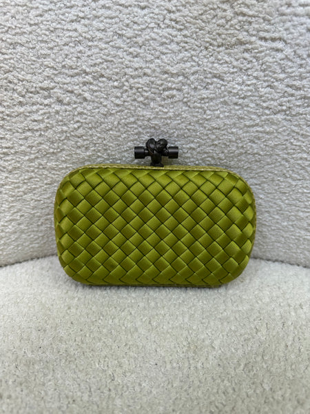 Bottega Veneta Knot Clutch in Green Satin