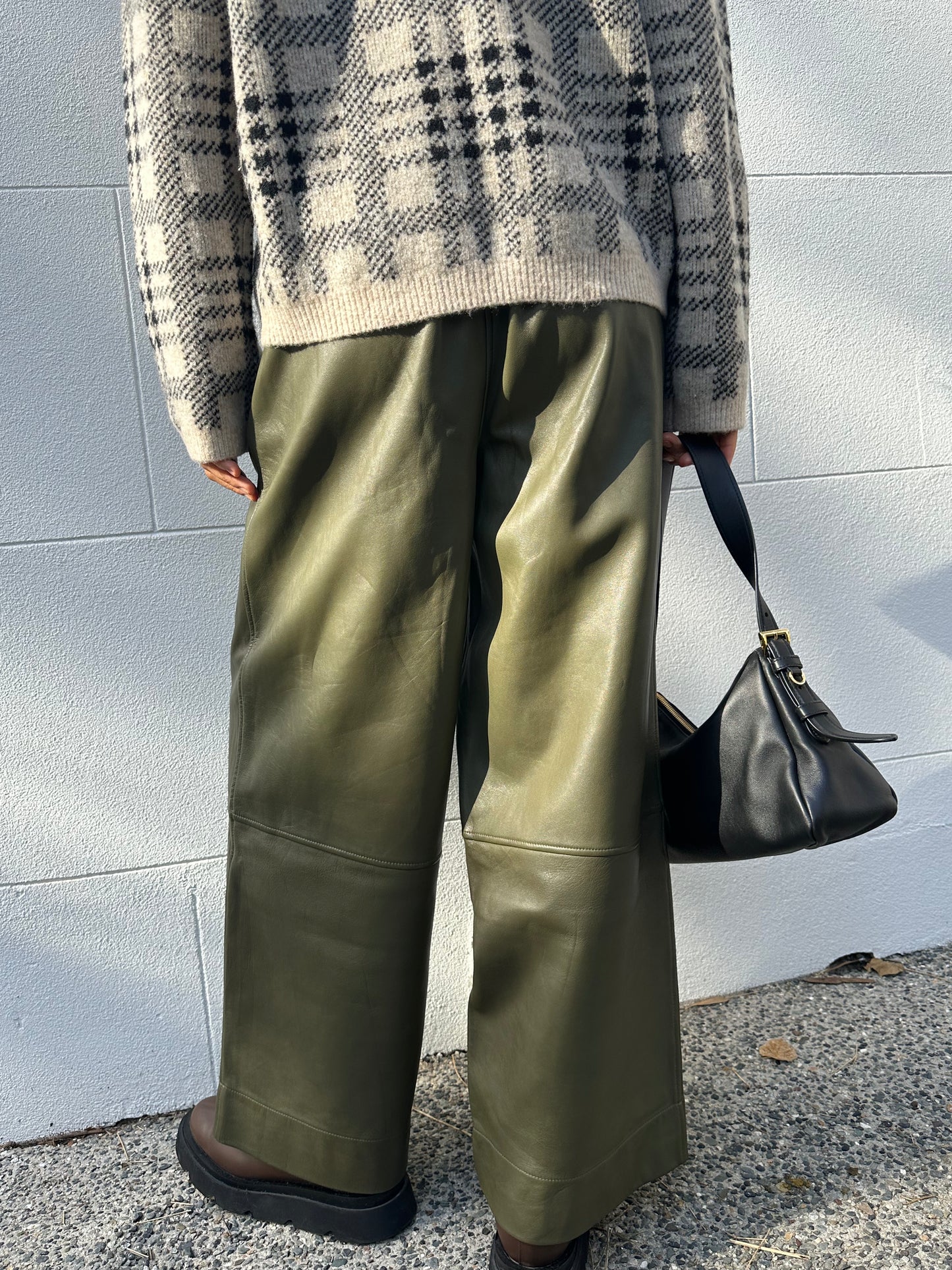 Ganni Olive Wide Leather Pant Size 40