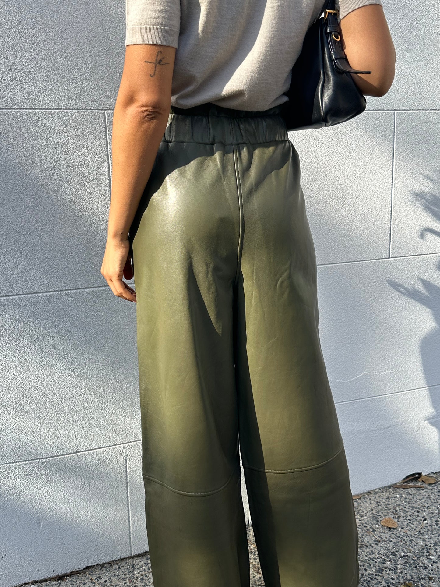 Ganni Olive Wide Leather Pant Size 40