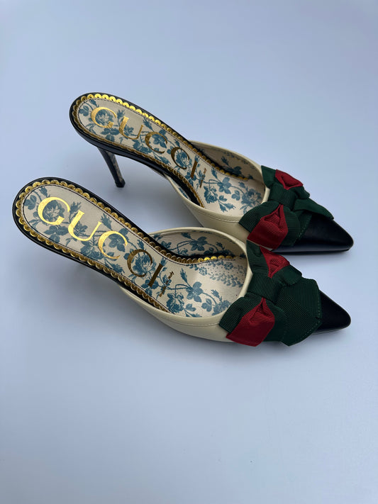 Gucci Kitten Black/White Mules Size 37.5