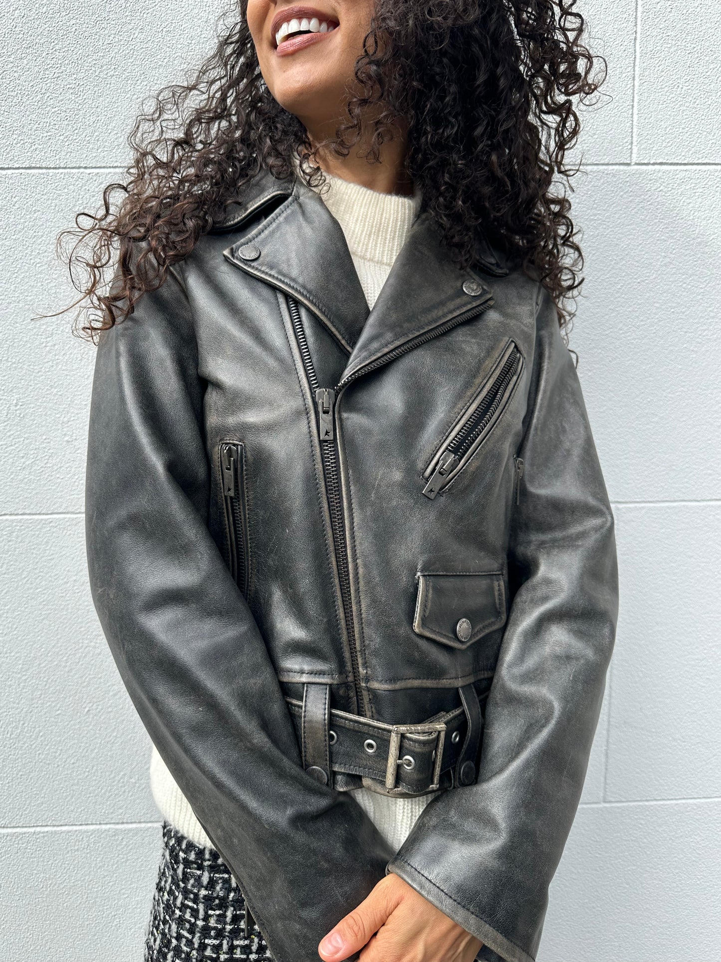 Golden Goose Black Leather Biker Jacket Size L
