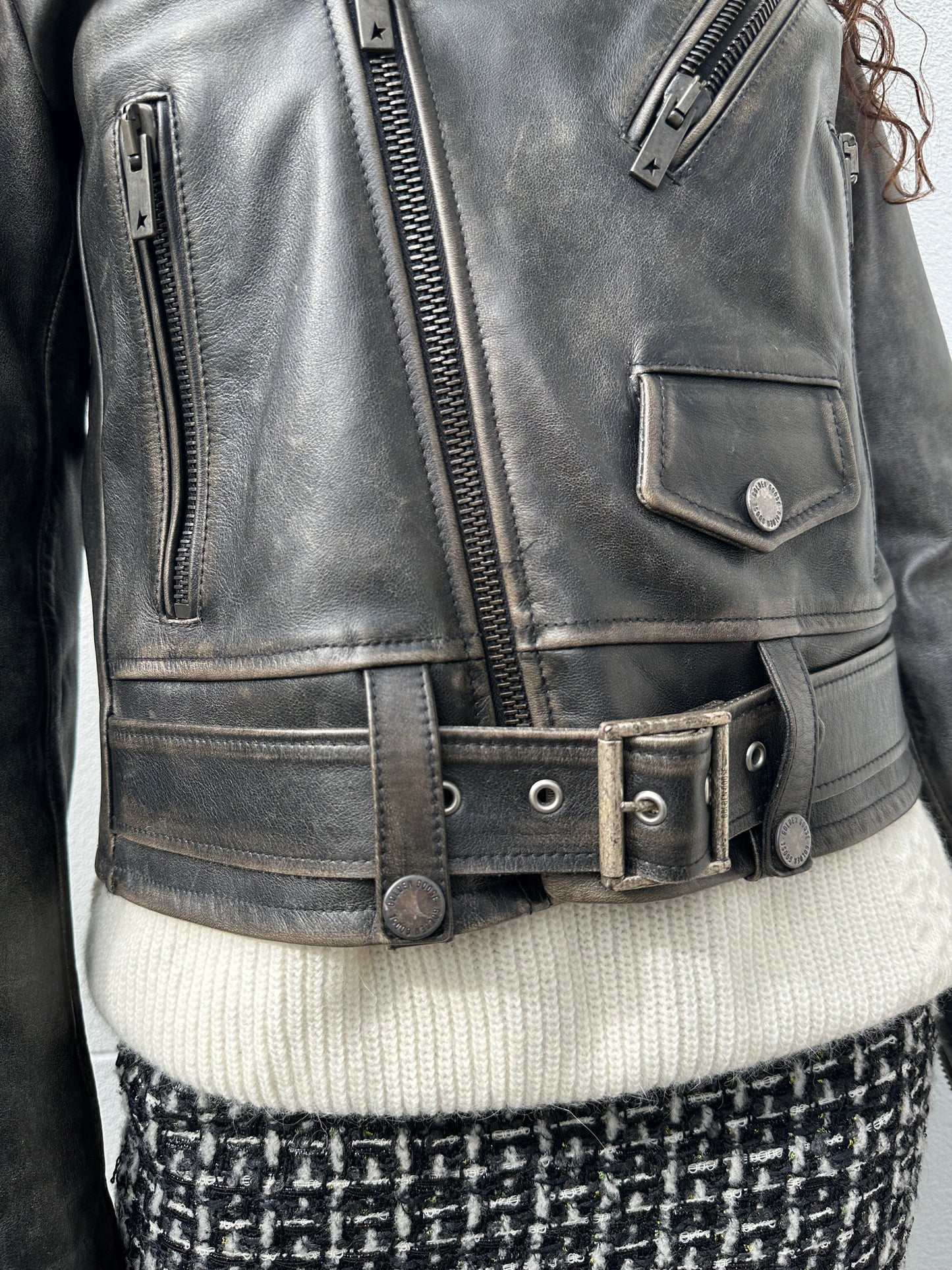 Golden Goose Black Leather Biker Jacket Size L