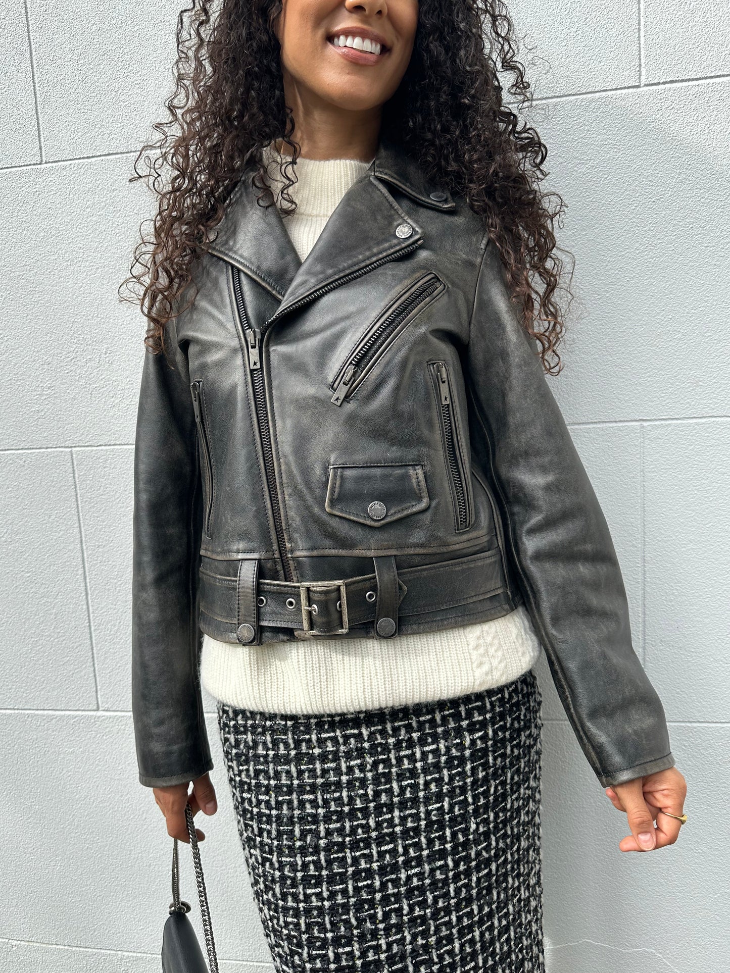 Golden Goose Black Leather Biker Jacket Size L