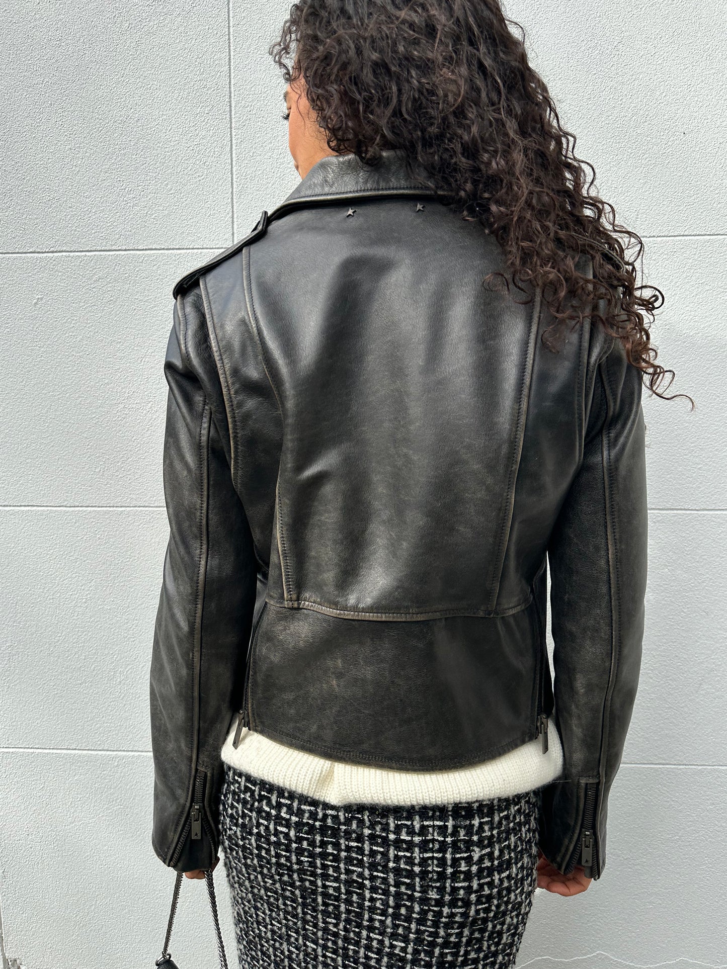 Golden Goose Black Leather Biker Jacket Size L
