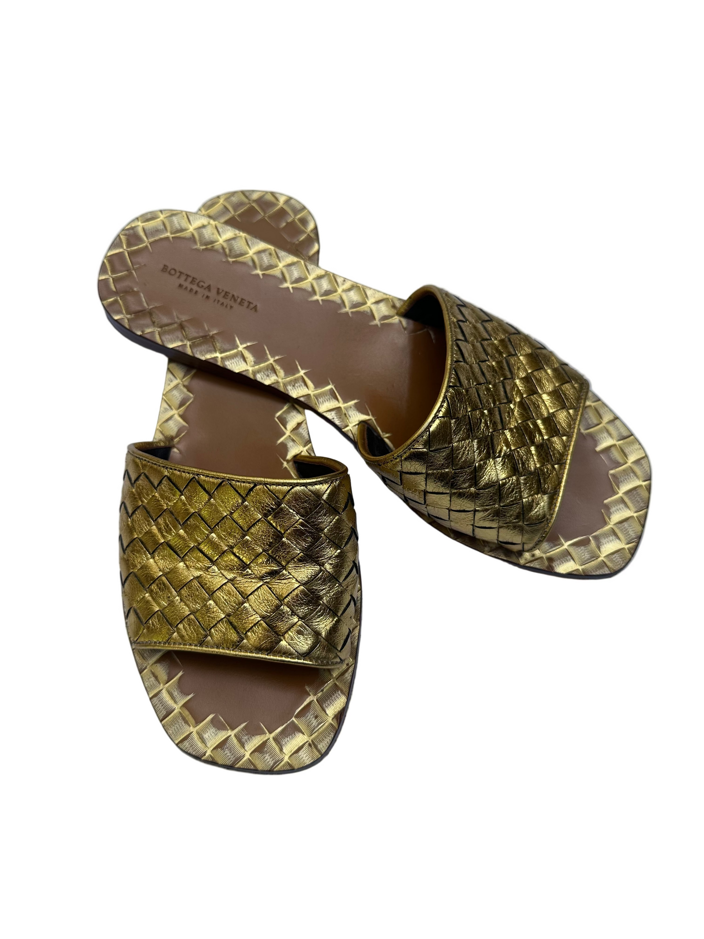 Bottega Veneta Gold Slides Size 38