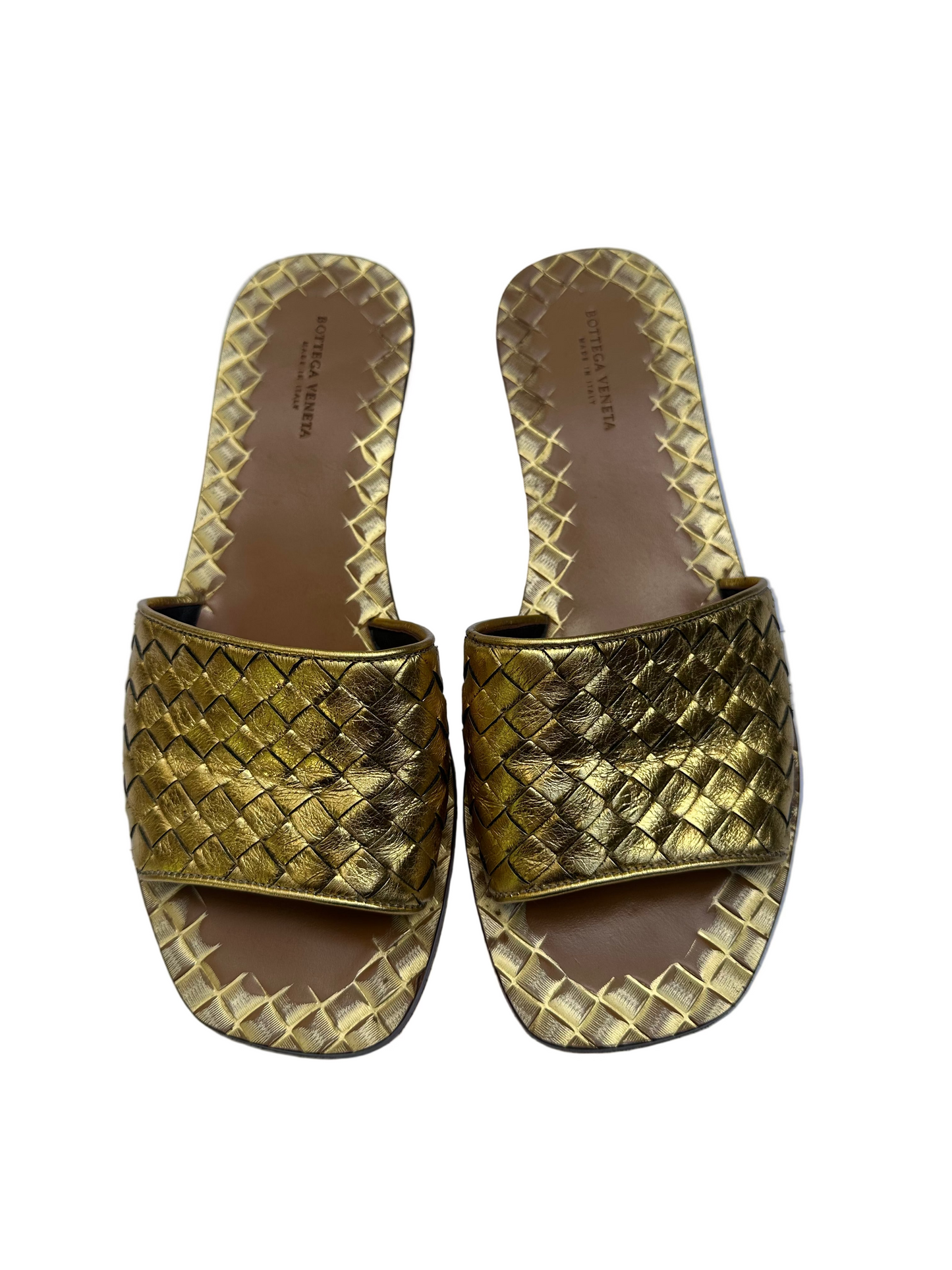 Bottega Veneta Gold Slides Size 38