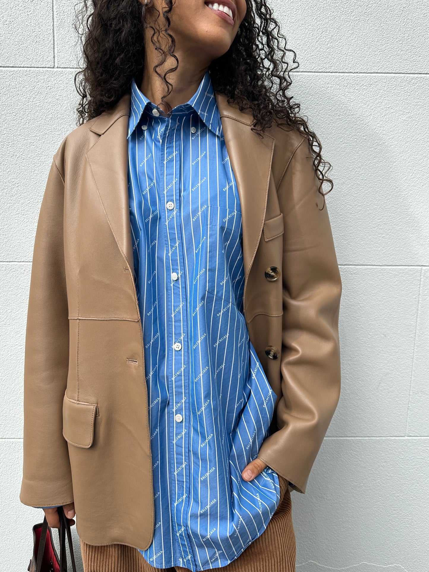 Balenciaga Blue White Logo Shirt Size 38