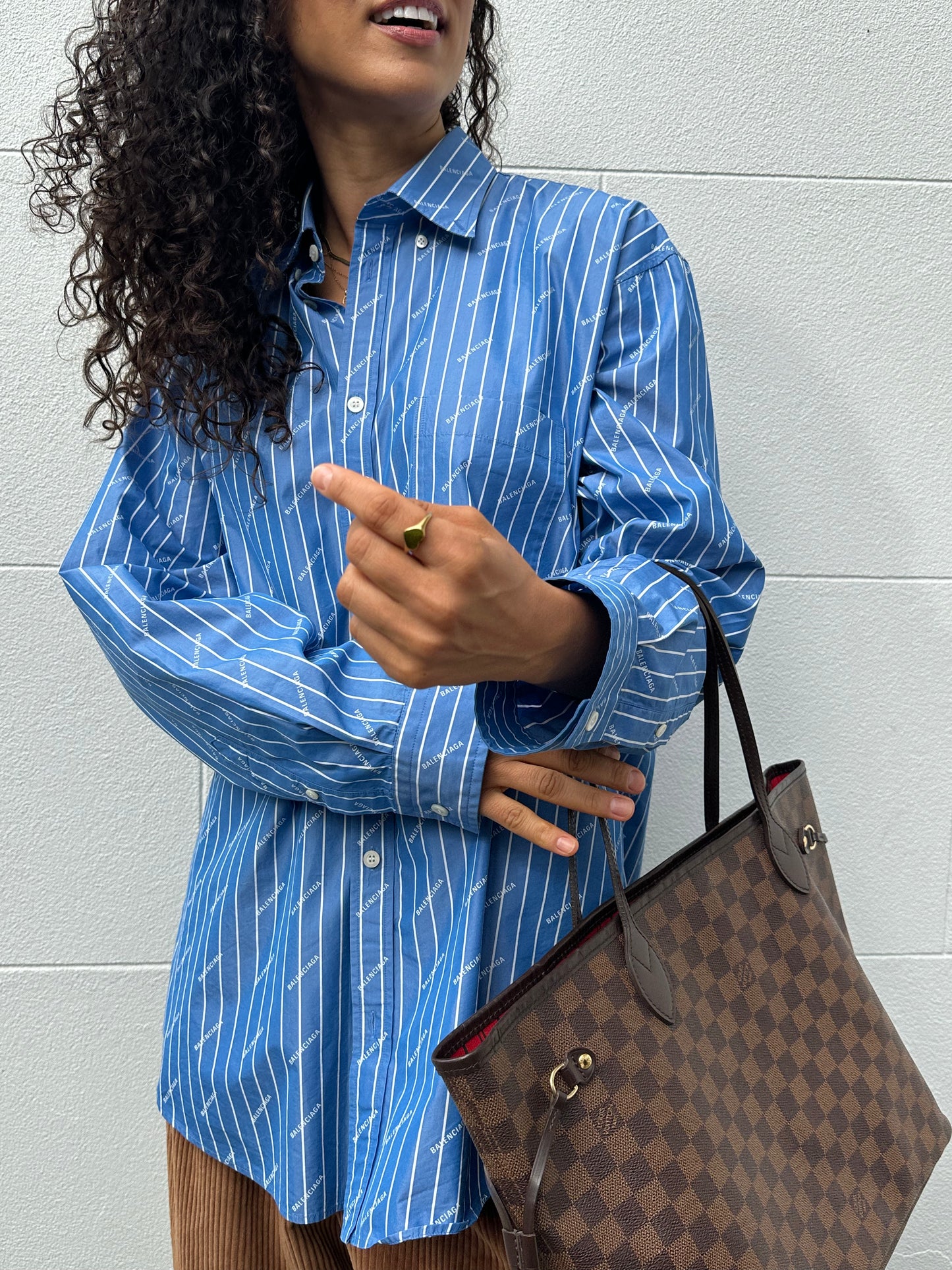 Balenciaga Blue White Logo Shirt Size 38
