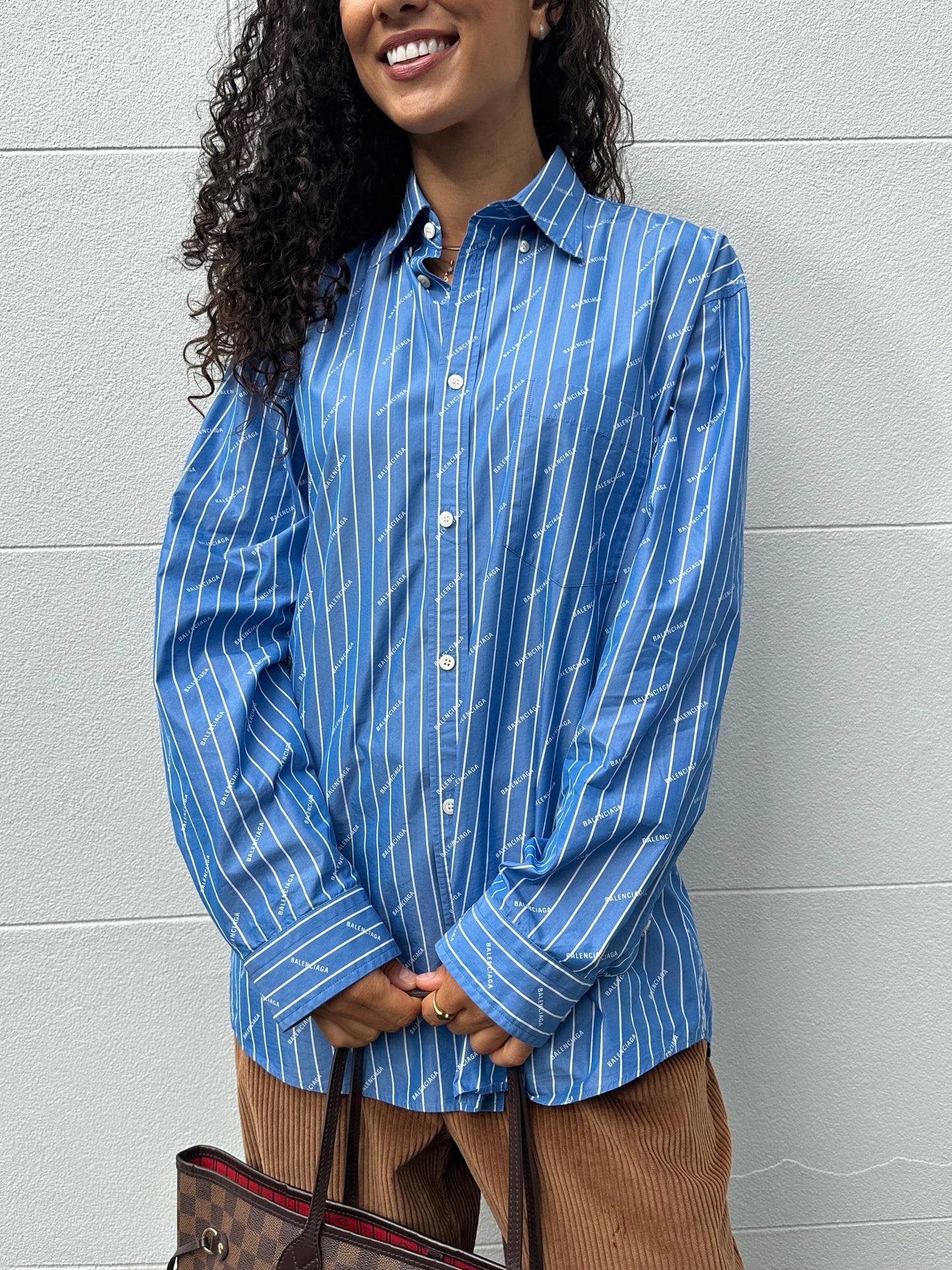 Balenciaga Blue White Logo Shirt Size 38