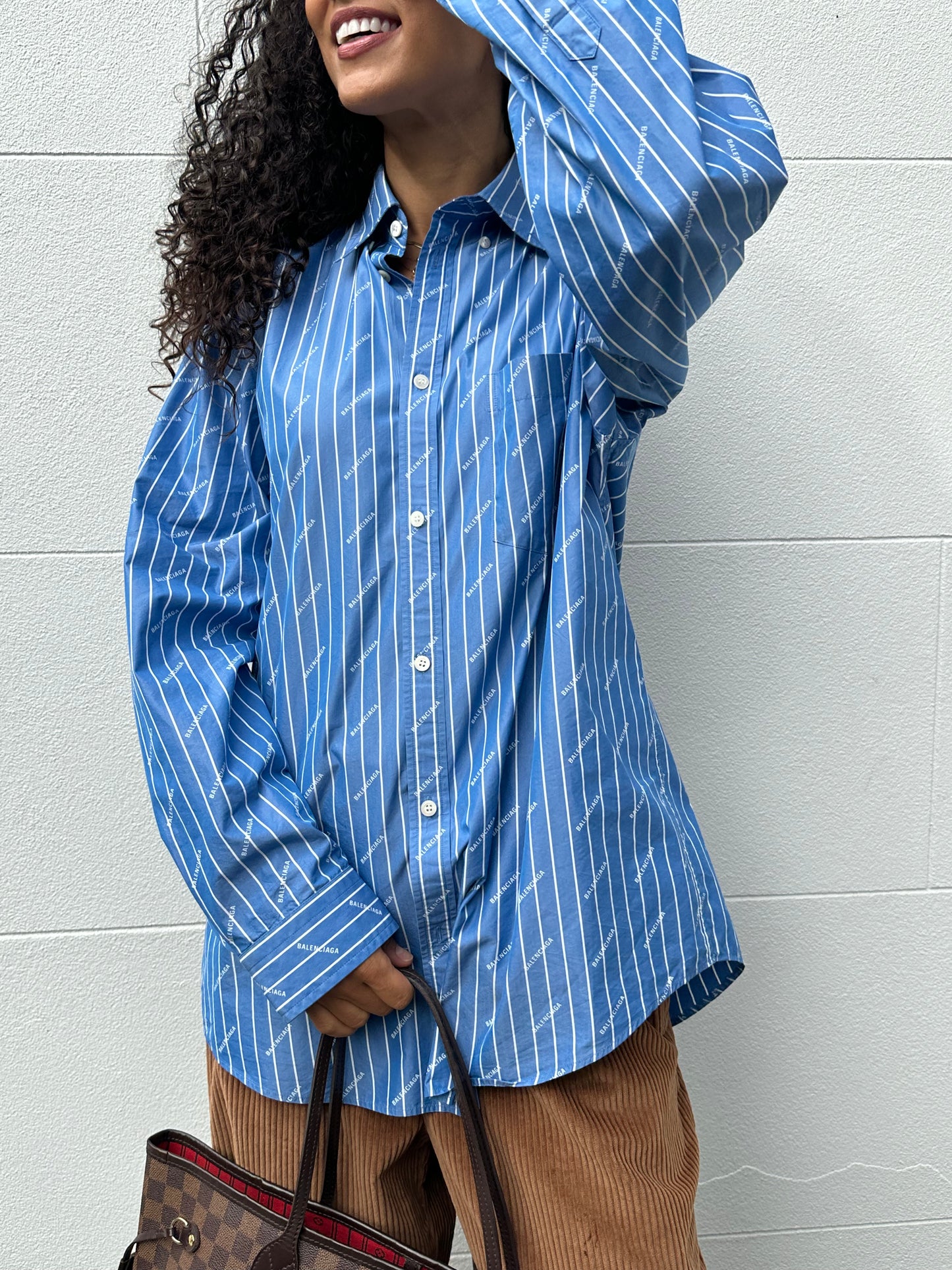 Balenciaga Blue White Logo Shirt Size 38
