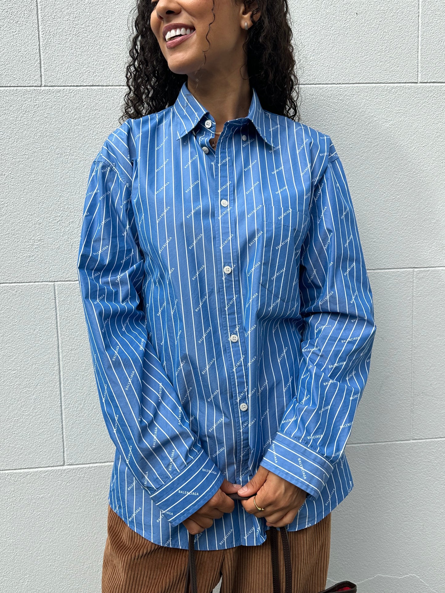 Balenciaga Blue White Logo Shirt Size 38