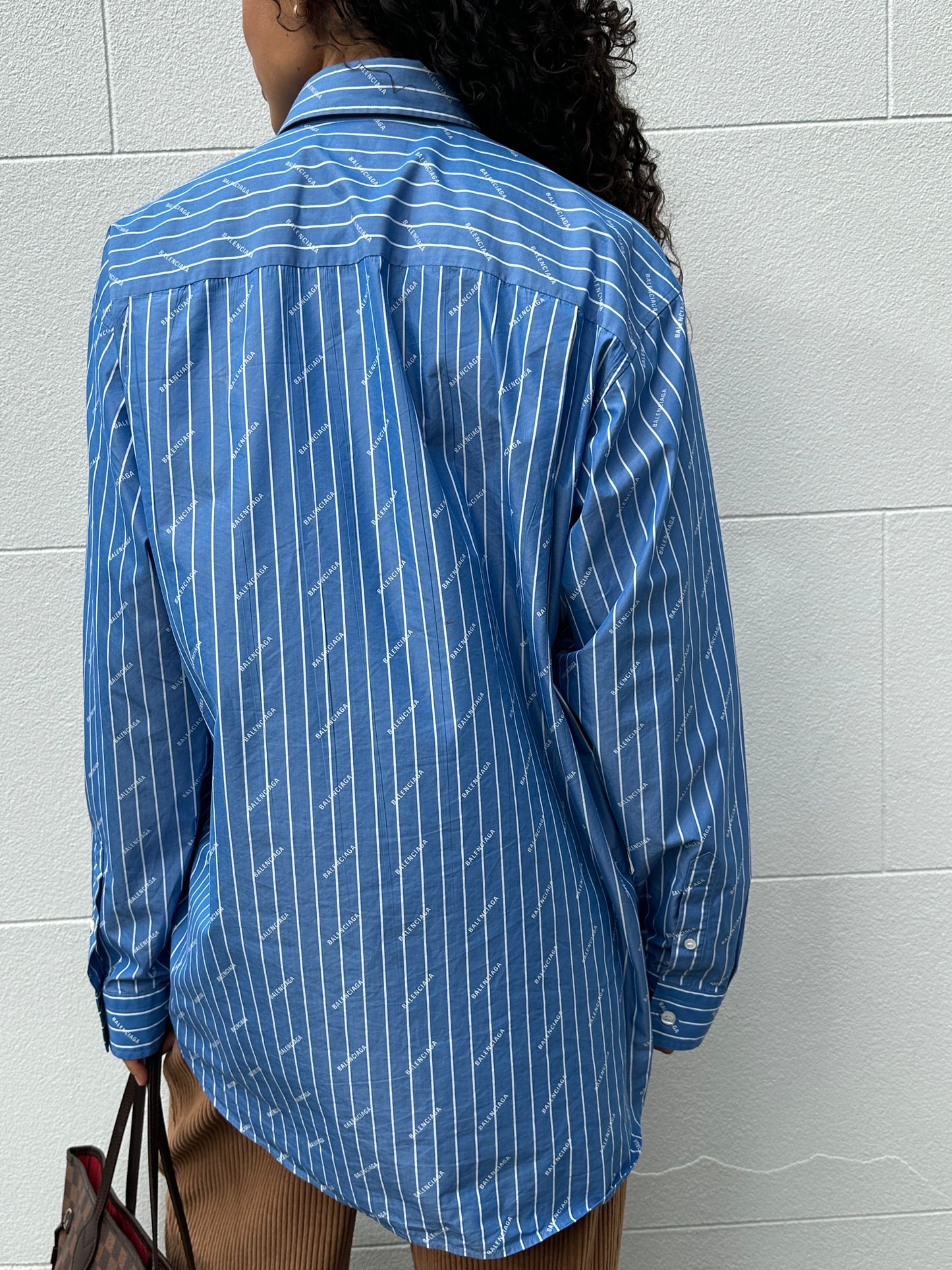 Balenciaga Blue White Logo Shirt Size 38